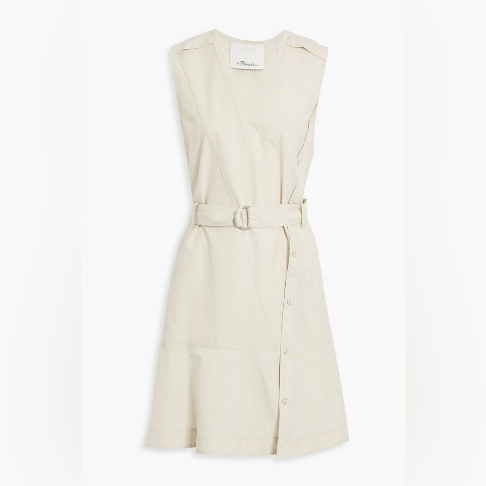 3.1 PHILLIP LIM Belted Cotton-blend Poplin Mini Dress Stone cream piece size 4